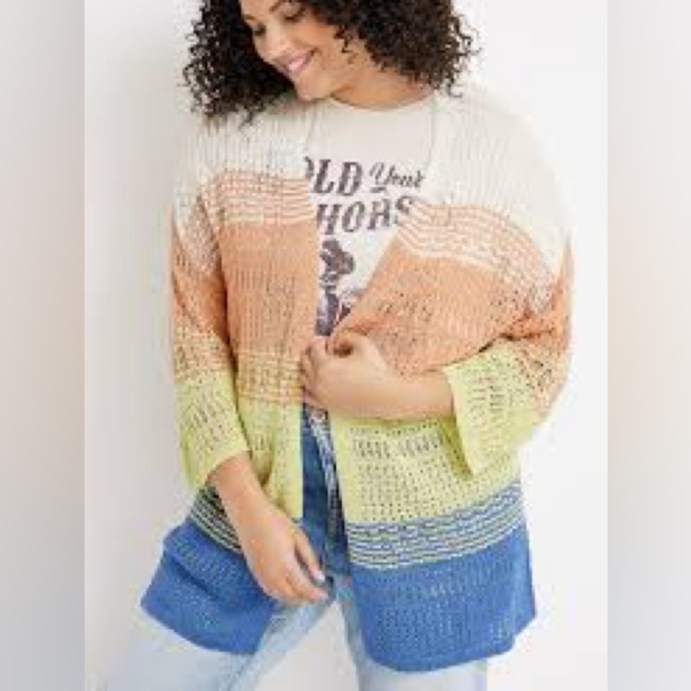 Maurices Striped Open Stitch Cardigan Multicolor Size L